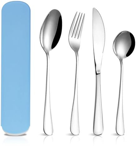 Stainless Steel Cutlery Set with Box - Portable, Reusable, Dishwasher-Safe Knife, Fork, Spoon for Travel, Picnic, Office, School