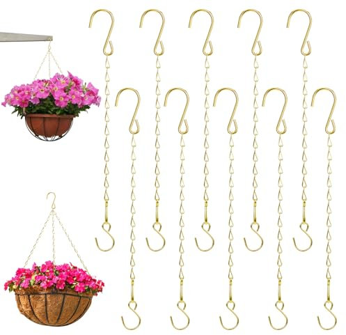 Hariendny 10 Stück Blumenampel Ketten, 29cm Ketten zum Aufhängen von Pflanzen, Metallketten für Hängekörbe, dekorative Ketten für Vogelhäuschen, Pflanzgefäße, Laternen, Windspiele(Gold)