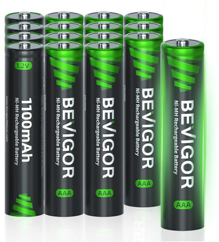 BEVIGOR 16 Pilas AAA Recargables Ni-MH 1100mAh 1.2V, Alta Capacidad, Precargadas