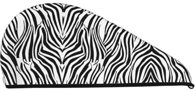 Jaywis Haarhandtuch-Set für Damen, Zebramuster, 25,4 x 66 cm, ultra-saugfähig, Turban-Kappe, lockig, lang, dickes Haar, schnell. Graue Farbe, schicker Stil für Ihre Routine.