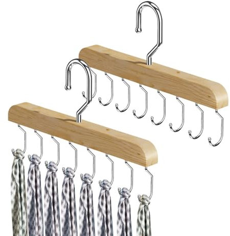 LdawyDE Gürtelhalter, 2 Stück Multifunktionaler Gürtel Aufbewahrung Metall Haken, Krawattenhalter aus Holz mit 8 Haken – Kleiderschrank Aufbewahrungshaken für Kleidung, Taschen und Accessoires