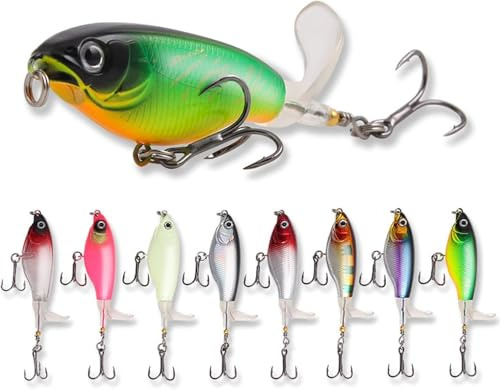 1Pc Topwater Fishing Lures Bass Lures with Floating Tractor Rotating Tail Barb Treble Hooks Artificial Hard Bait Swimbait Lures Surface Crankbait for Bass Trout Walleye Pike Musky Fishing Topwater