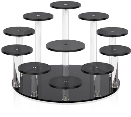DIWNELEM Round Jewelry Stand Acrylic Display Riser Stands Dessert Tower Display Tower for Watch,Jewelry,Rings,Earrings,Mini Figurines,Cupcakes(Black,11Tier)