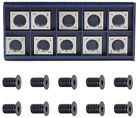 Nihcora 10 Piezas Inserto de Corte de Carburo Recto Cuadrado de 14 Mm con 10 Piezas de Tornillos M610Mm para Trabajar en Madera Espiral/Cabeza de Corte de Cepilladora Helicoidal