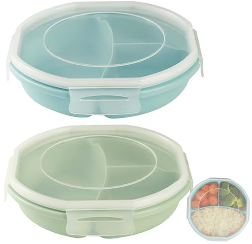 2 pezzi di contenitori per alimenti per microonde con coperchio Bento, ciotola per alimenti, contenitore per provviste, privo di BPA, con 3 scomparti, contenitori separati, con chiusura ermetica