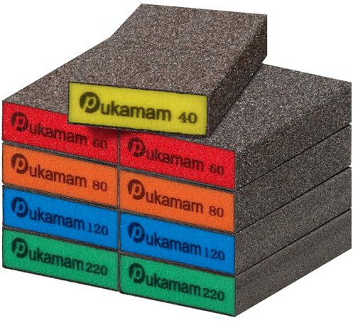 9 Piezas Bloques de Lijado Papel de Lija Húmedo y Seco para Madera y Paredes Grano 40/60/80/120/220, Lavable, Esponja de Lijado Reutilizable para Carpintería, Metal y Pulido de Paneles de Yeso