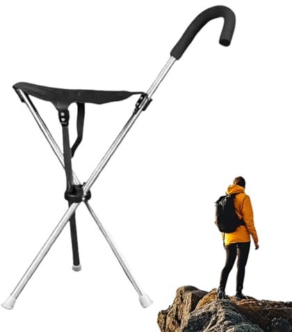 Bastone con seduta – Bastone portatile regolabile – Canna pieghevole per sedia – per viaggi, escursionismo, seduti all'aperto