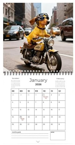 Lindo perro Dachshund 2026 - Calendario de pared animal de 12 meses, planificador mensual de 11 pulgadas con bloques grabables, calendarios salchicha de papel de alta calidad con función