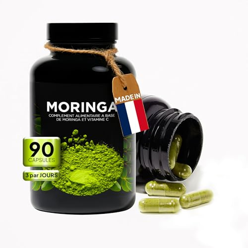 MORINGA + VITAMINE C – Complément Alimentaire 90 Gélules Végétales | Vegan | Fabriqué en France | Énergie, Immunité, Antioxydant | Formule Naturelle Sans Additifs | Cure 30 Jours | Haute Qualité