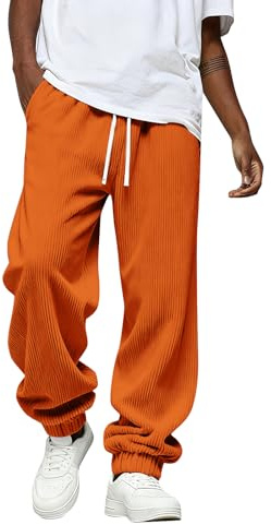 Pantalon Velours Homme Côtelé Grande Taille, Pantalon de Sport Velours Décontracté de Sport Cotelé Pantalons Détente Jogging Vetement de Travail Bas de Survêtement Homme Orange L
