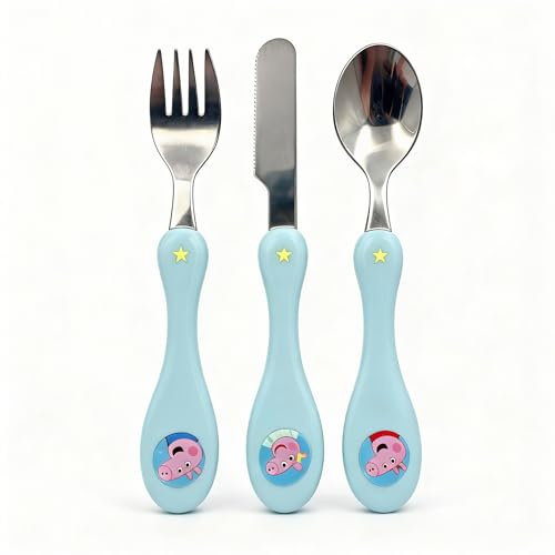 Peppa Pig Kids Cutlery Set – First Learning Knife Fork and Spoon with Easy Grip Handles Stainless Steel Kids Utensils BPA Free Peppa Pig Character Design 13cm Children’s Cutlery 3+ Years