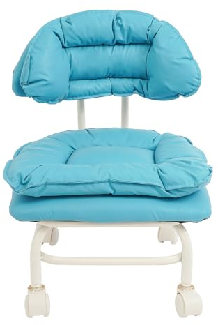 Rullpall upp till 150 kg med ryggstöd och 4 vridbara hjul, 32 x 33 x 55 cm kontorspall | Höjdjusterbar arbetspall av järn, studiopall roterande pall i blått för hemmakontor frisörsalong och kosmetikstudio