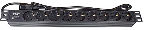 Good Connections Steckdosenleiste 19 PDU (1HE) - Kaltgeräte-Stecker C14 an 9x Schutzkontakt-Buchse - Kinderschutz - Kunststoffprofil, schwarz