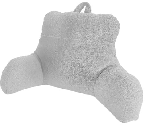 Original Sleep Company Teddy Fleece Reading Support Cushion Back Support Hollowfibre Filling Cosy Snuggle Cushion Armchair, Teddy Pillow with Arms Bed Seat for Relaxing Working (50X75 CM, Dove Grey)