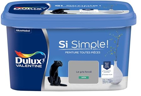 Dulux Valentine Peinture Si Simple Peinture Intérieure Toutes Pièces - Peinture Mur et Plafond, Porte et Plinthe - Couleur : Le Gris Foncé Satin - 2,5 L