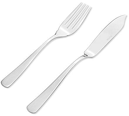 UPware 2-Piece 18/8 Stainless Steel Fish Knife and Fork with Square Edge. Mirror Polished, Dishwasher Safe