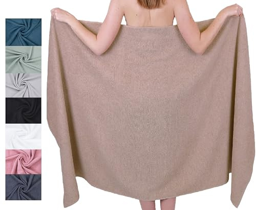 Betz Drap de Bain XXL 100x200 cm – 1 pièce – pour Sauna et Plage en 100% Coton, 360 g/m² - Absorbant et Doux – Grande Serviette avec Attache Serviette – série Berlin - Couleur Cappuccino
