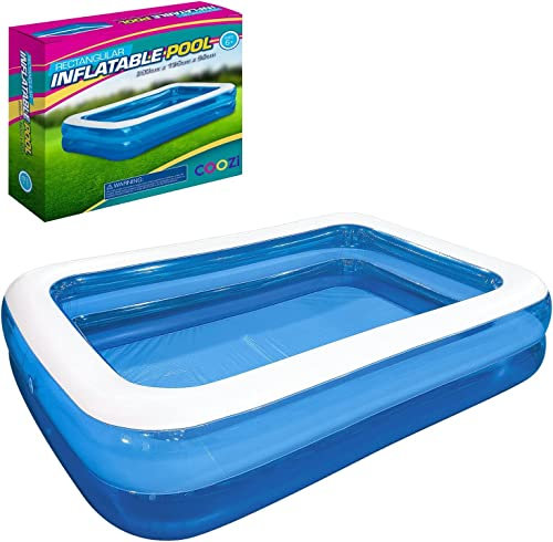 COOZi Paddling Pool – 2.6M Large Inflatable Pool for Kids, Toddlers & Adults, Durable Outdoor Swimming Pools with Self-Adhesive Repair Patch, Rectangle Pools for Summer Fun