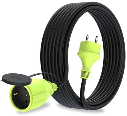 MutecPower 10m Schuko Verlängerungskabel für den aussenbereich IP44 H05RR-F3G 1,5mm² Outdoor verlängerung mit schutzkontakt buchse und schuko Steckdose 10 Meter schwarz/grün