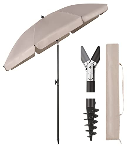 Sekey 180 cm Sonnenschirm Balkon mit Bodenhülse & Schutzhülle, Neigungs und Höhenverstellung, Sonnenschirm Strand für Balkon, Garten & Terrasse, Runder Sonnenschutz UPF 50+