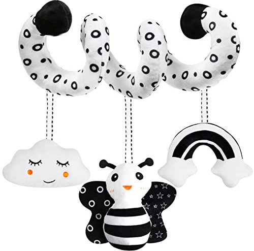 GKDOMS Baby Car Seat Toys Spiral Stroller Activity Toy Black and White High Contrast Sensory Toy Newborn Plush Hanging Toys Party Favors Baby Shower Thank You Gifts for 0-6Months Boys and Girls-BEE