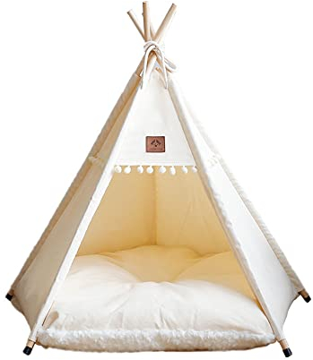 ENGEL WEMANG Hundezelt,Katzenzelt weiche Hundebetten für kleine und mittlere Hunde Mit passendem Kissen und Namensschild40x40x50cm(S Keine Tür beige)