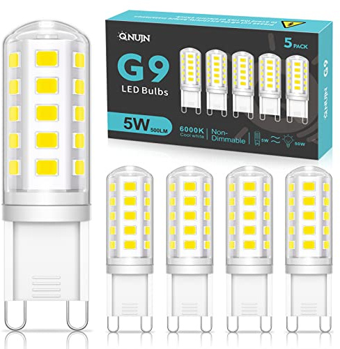 G9 Led Bulbs Cool White 5W 500LM 6000K, Equivalent to 50W Halogen | 5 Packs Non-Dimmable Energy Saving Light Bulb for Home Lighting Decor, Chandelier, Wall Light, Crystal Lamp