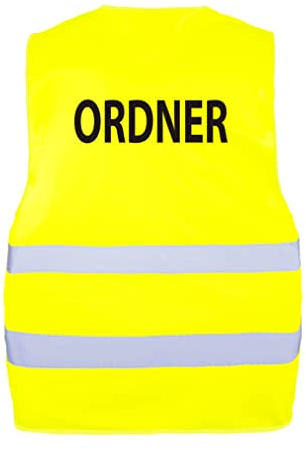 Korntex Safety Vest Passau Warnweste Weste Sicherheitsweste mit Ordner Aufdruck Druck gelb orange Leuchtstreifen EN ISO 20471 (neon gelb, M/L)