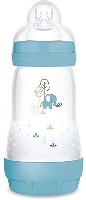 MAM Easy Start Anti-Colic babyflaska (260 ml), särskilt väl accepterad mjölkflaska, babyvattenflaska med golvventil mot kolik och spenen storlek 1, 0+ månader, elefant
