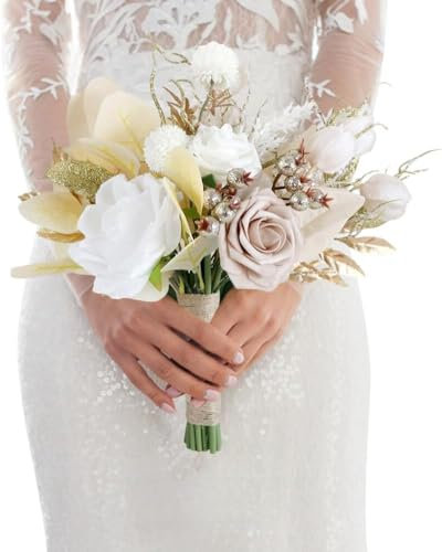 Huilimei Ramos de boda para novia, ramos de dama de honor artificiales para decoración bohemia de boda, ceremonia de boda y decoración del hogar de la iglesia