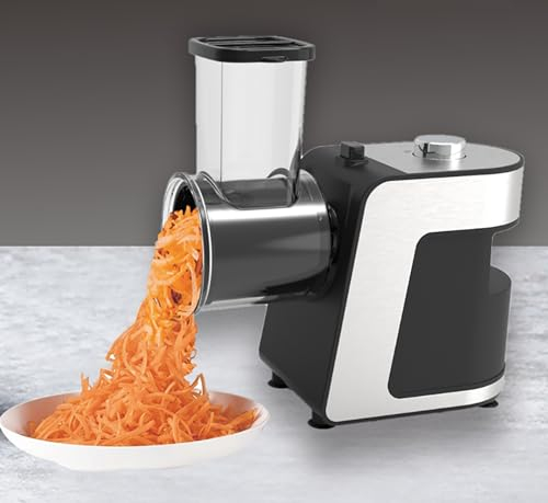 McbeAn Rallador De Queso Eléctrico, Cortadora Automática De Verduras De 1000 W con 5 Cuchillas Intercambiables, Control De Un Solo Toque, para Triturar Queso Duro, Zanahoria Y Brócoli Sin Esfuerzo