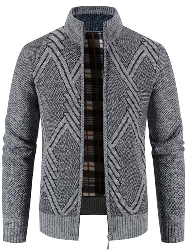 TebYIA Herren Cardigan Pullover mit Feinem Strick Full Zip Stehkragen Regular Fit Warm Fleece Pullover Jacket mit Taschen