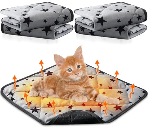 Namalu 4 Pack Self Warming Cat Bed Self Heating Cat Mat Star Pattern Soft Dog Crate Pad Thermal Pet Mat Anti Slip Kennel Washable Dog Warming Bed for Outdoor Indoor(18 x 18 Inch,Square)