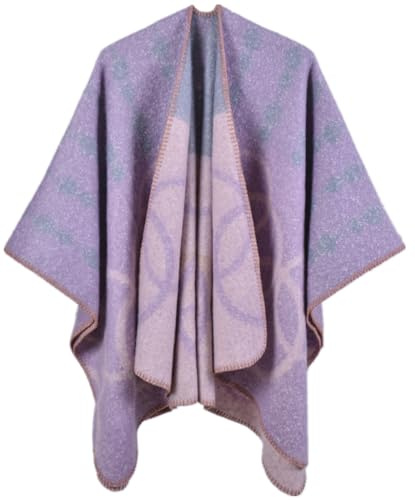 Miaikvs Women Poncho Cape Reversible Oversized Warm Open Front Shawl Scarf Wrap Cardigan Blanket Wraps（Light Purple）