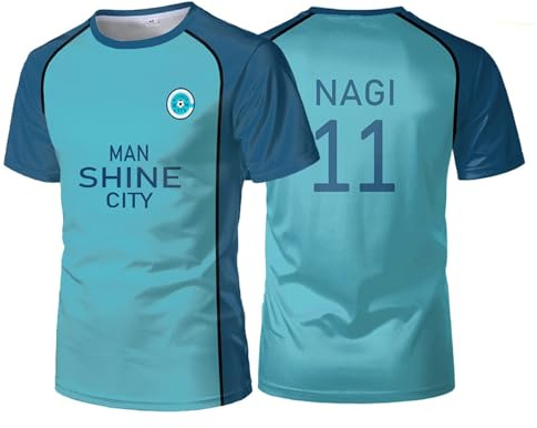 T-shirt Blue Lock gioco di ruolo maglia sportiva, uomini e donne sciolto casual sport abete retrò collo rotondo manica corta cotone abbigliamento sportivo leggero traspirante manica corta-blue||XS