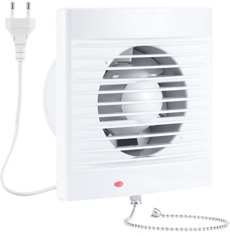 Hose Vary 100mm Abluftventilator Badlüfter Lüfter Abluft Wandventilator mit Zugkettenschalter, Ruckstauklappe, EU-Stecker für Küche WC, Bad, Werkstatt