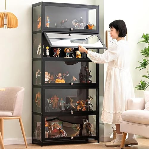 Koubhyj Vitrine Salon, Meuble Verre pour Objets de Collection et Rangement, Curio pour La Maison (80x33x172cm-5Couche/Noir-Transparent sur Trois Côtés)