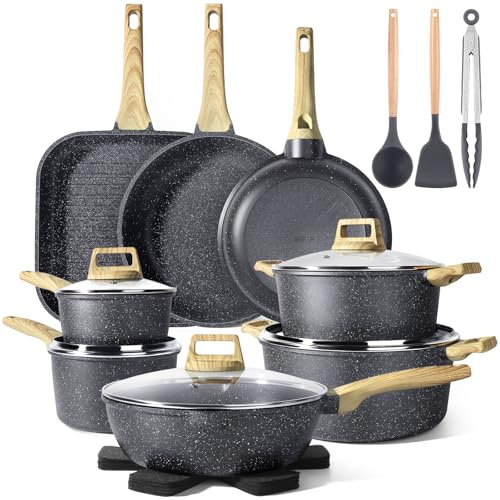 GiPP Set di Pentole e Padelle con Rivestimento Antiaderente - 21 Pezzi Induzione Set di Pentole, Batteria da Cucina Atossica, Adatta a Diversi Tipi di Fornelli
