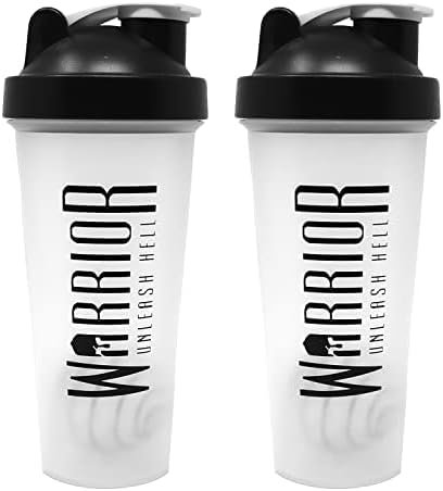 Warrior Protein Shaker Bottle, Includes Wire Mixball Blender – 600ml – Perfect for Mixing Powdered Shakes, Clear, BPA Free, Dishwasher Safe (Pack of 2)