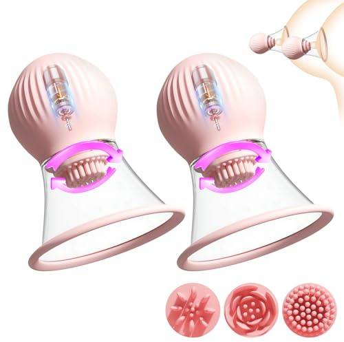 Sex Factory Nipple Sucker Toys, Breast Massagers with 3 Soft Brush Heads, 360° Rotating Nipple Vibrator with 9 Vibration Modes & App Control, Breast Stimulator Nipple Suction Sex Toy for Women