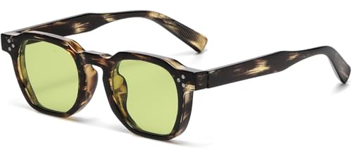 AIEYEZO Retro Sunglasses for Womens Mens Square Thick Framed Shades Trendy Vintage Sun Glasses (Green Tortoise/Green)