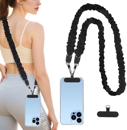 WENANA Cell Phone Lanyards Phone Strap Crossbody Compatible with Most Smart Phones for the lanyard for phone Badge and Keys 50 inch (Black)