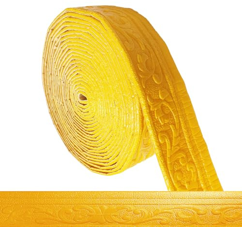 Självhäftande kant – 10 m x 8 cm x 5 mm – 3D-stuckaturlister, självhäftande, vattentät vägglist, lister, självhäftande, rullkant trim för hörn linjer, tak, dekoration, guld