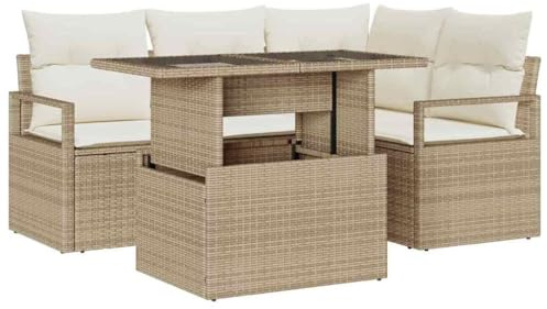 vidaXL Trädgårdsoffset 5 st Beige Poly rattan