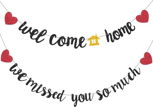 HJZHII Welcome Home We Missed You So Much Banner, Willkommen Zuhause Glitzer Willkommensschild als Party Dekoration für die Heimkehr von Teenagern und den Ruhestand(Schwarz)
