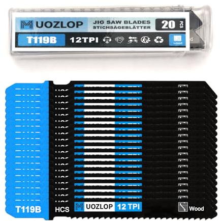 MUOZLOP 20 st. T119B sticksågsblad, T-skaft sticksågblad set med förvaringsfodral för trä, sågblad sticksåg tillbehör (20 stycken T119B)