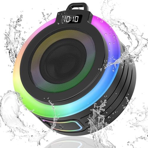 Conyat Bluetooth Shower Speaker, Portable Stereo Sound with Suction Cup/Lanyard, IPX7 Waterproof Mini Speaker Built-in Mic, Wireless for Bathroom/Travel/Beach, Black