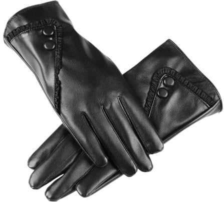 Srumvoat Black Women's Leather Gloves, Women's winter gloves leather Touchscreen Fashionable Waterproof Design, Thermal Lined PU Leather Gloves for Women, Ideal Gifts for women, moms, Driving gloves
