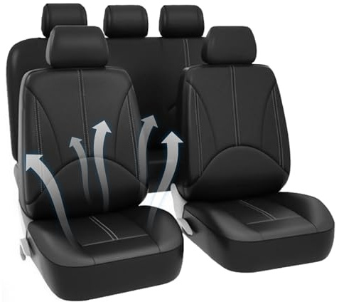 Mihauuke Funda Asiento Coche Juego Completo | 5 Piezas Protector Transpirable con Cojín De PU - Cubre Asientos Impermeable Accesorios Vehículo para Conductor Pasajero Sedán Furgoneta Camión Viajes