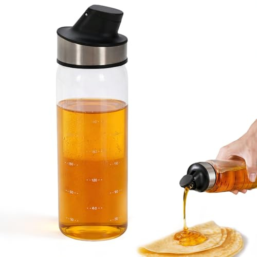 Punorric Honey Dispenser, Clear Glass Honey Pouring Jar Maple Syrup Dispenser with Auto-Open Lid for For Syrup,Sugar, Jam,Oil,Kitchen Storage Pot Kitchen Tool 300ml/10oz